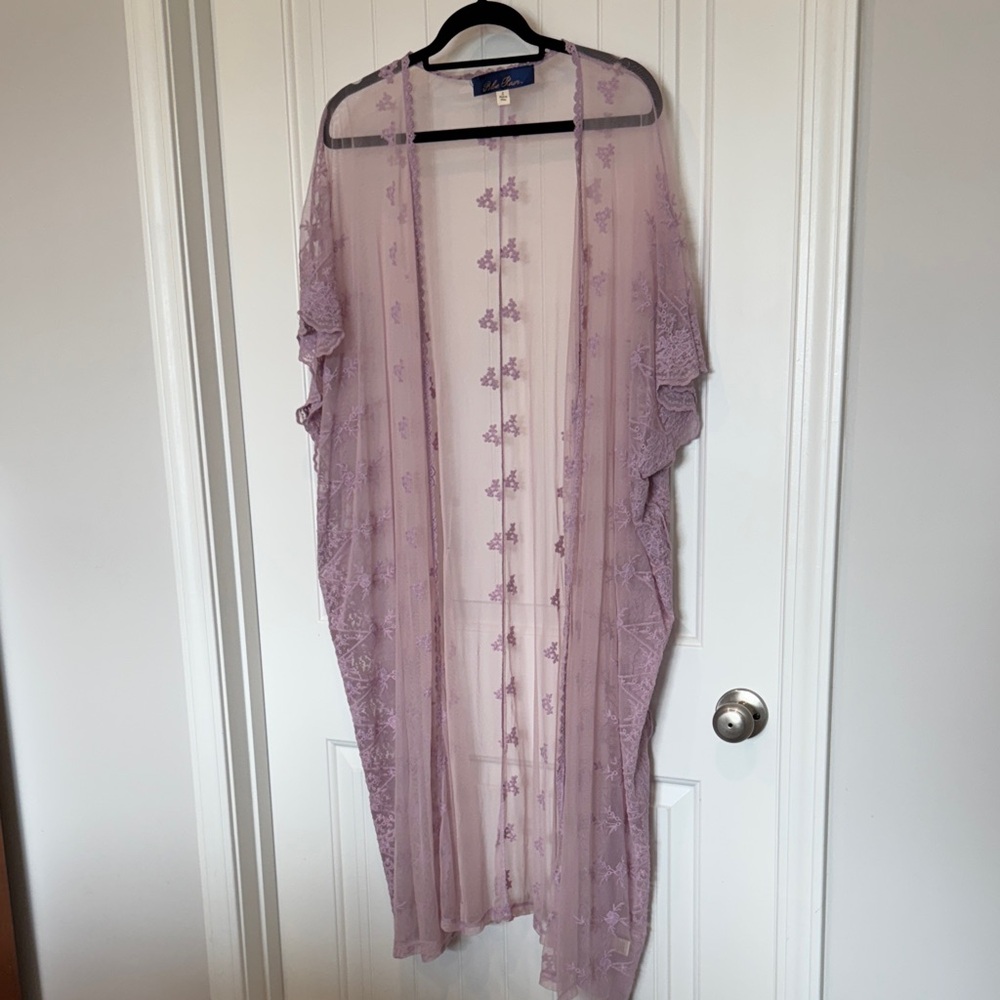 Blue Rain Lilac Sheer Kimono with Floral Details